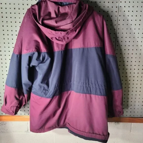 Vintage 90s Purple Navy Colorblock Hooded Parka Coat Medium/Large Retro Ski Jack - Picture 5 of 5